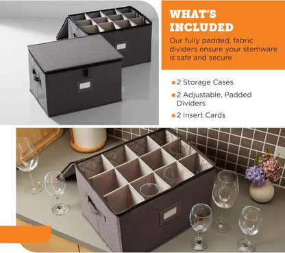 Hard Shell Organizer for Stemware and Glassware Sets, Stackable