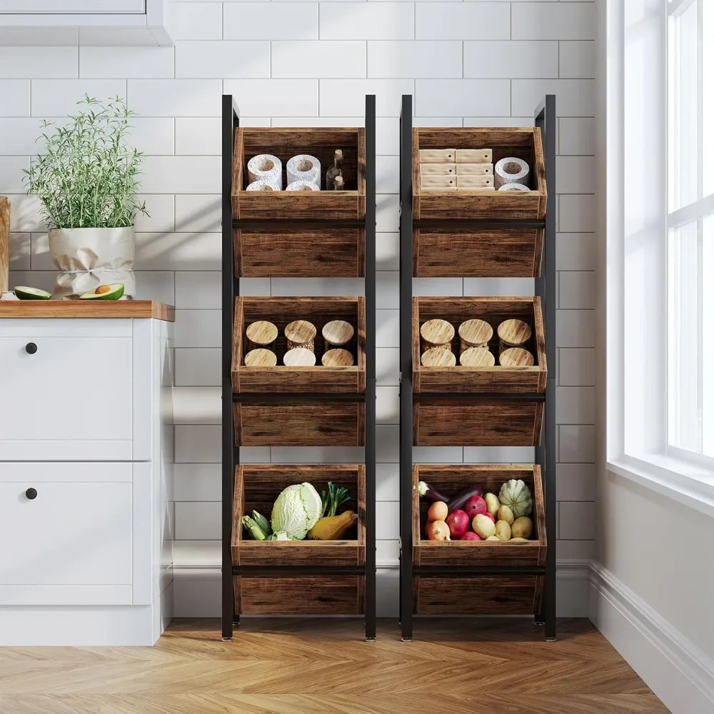 Rustic 3-Tier Wooden Basket Stand