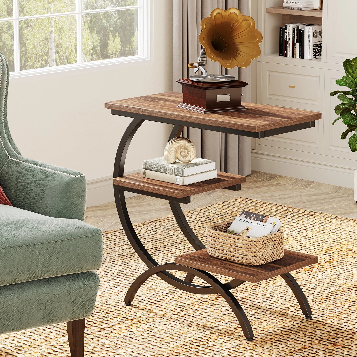 Rustic C-Shaped Side Table