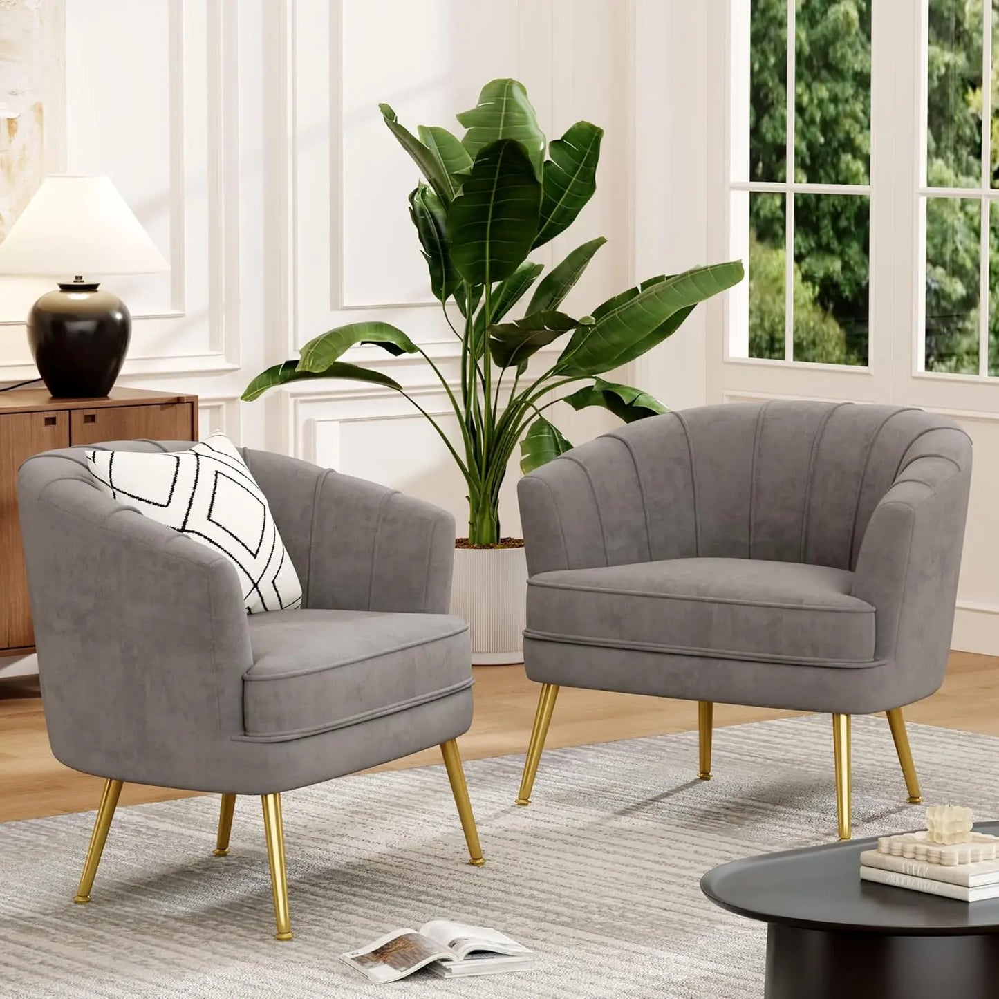 Velvet Upholstered Accent Chair Set
