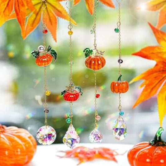 Set of 4 Fall Crystal Suncatchers | Thanksgiving Farmhouse Window Decor