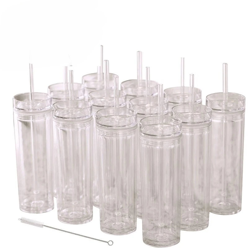 Reusable Double-Wall Clear Tumbler Set with Lids and Straws