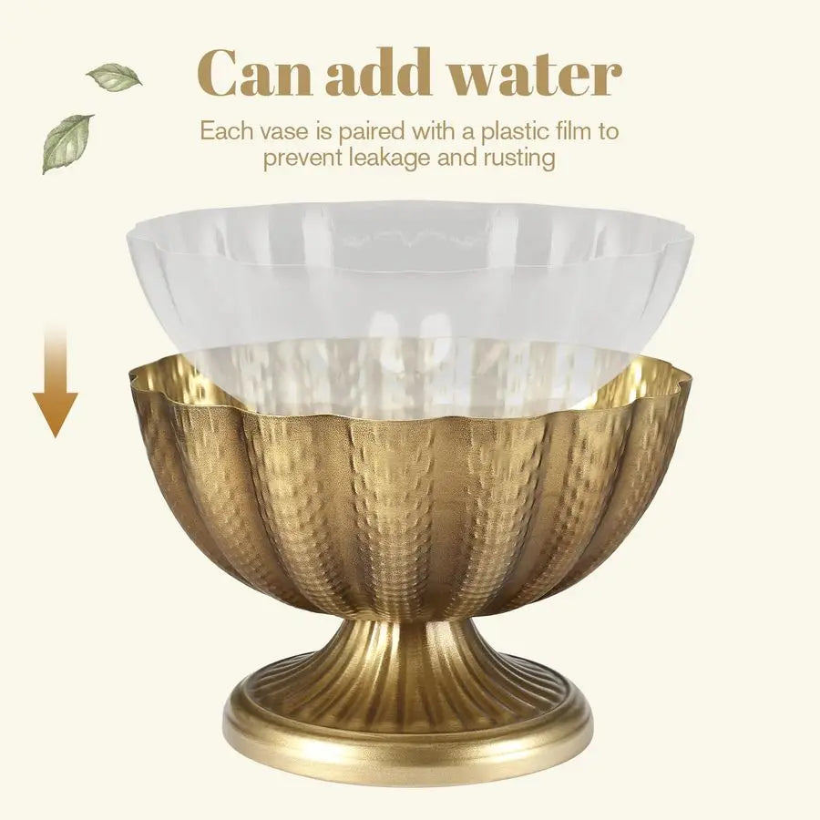 Antiqued Metal Distressed Gold Pedestal Vases