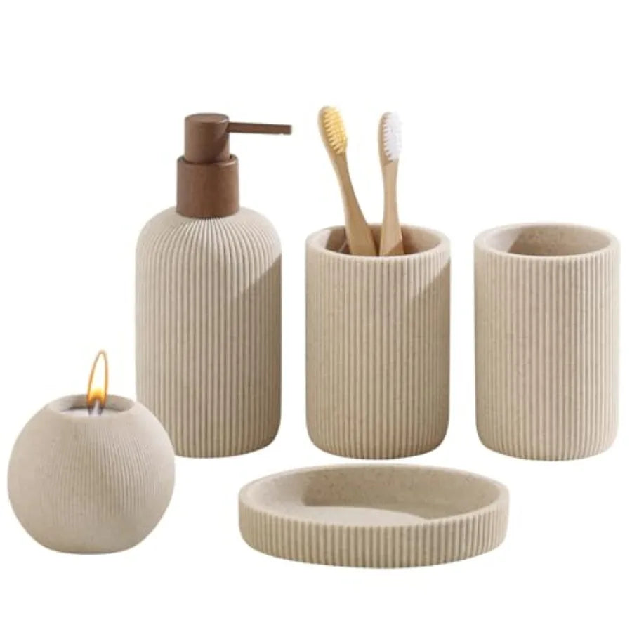 5 PCS Sandstone Look Bathroom Accessory Set