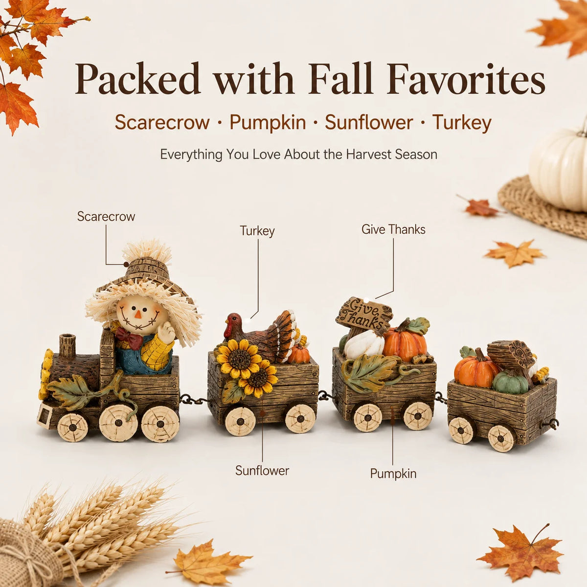Thanksgiving Harvest Train Figurine | Scarecrow Pumpkin Décor