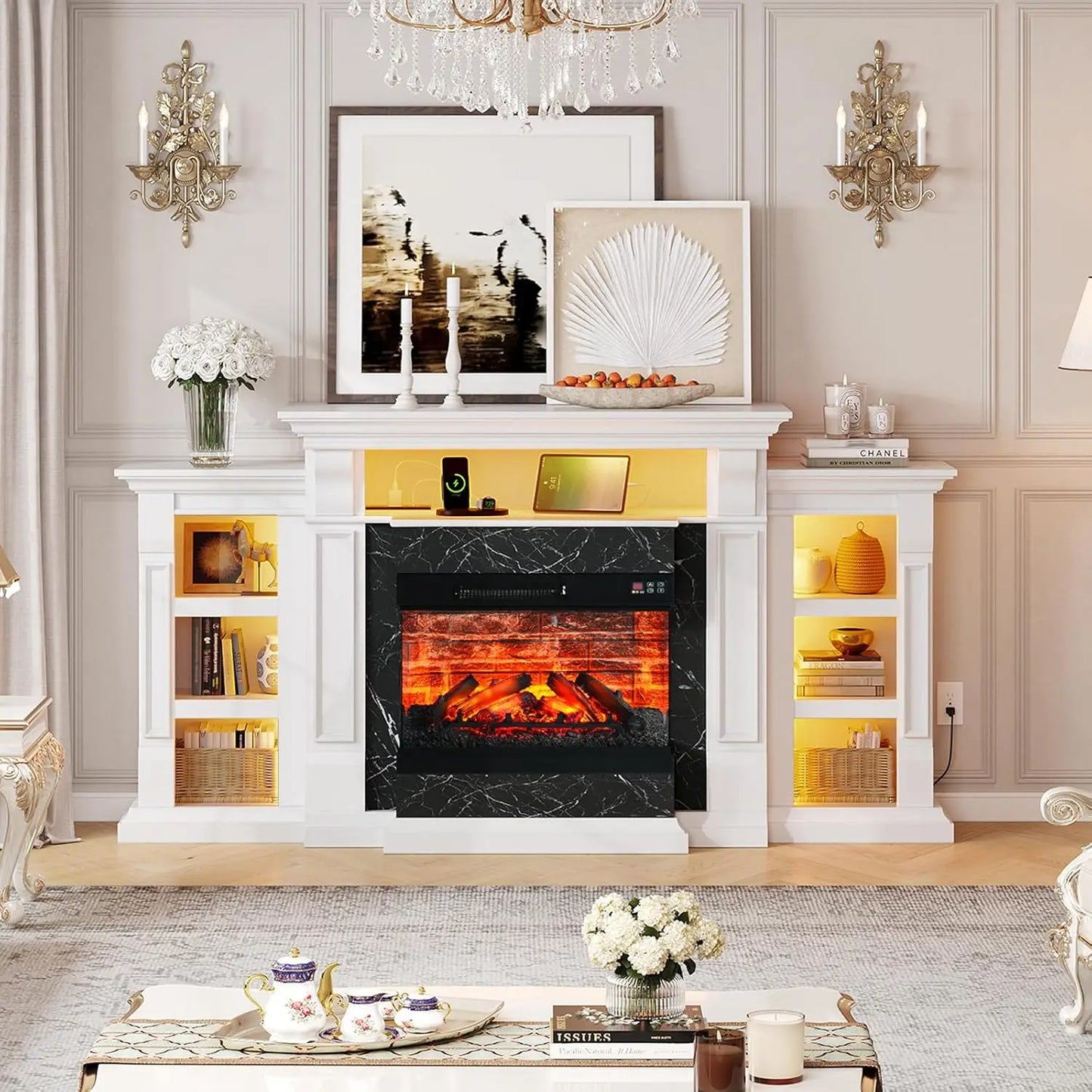 Gorgeous Electric Fireplace Mantel with Display Shelves