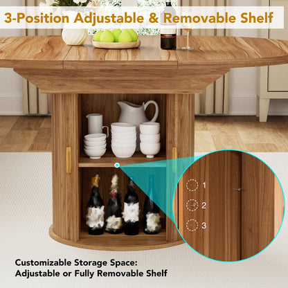 Extendable Round Dining Room Table with Storage