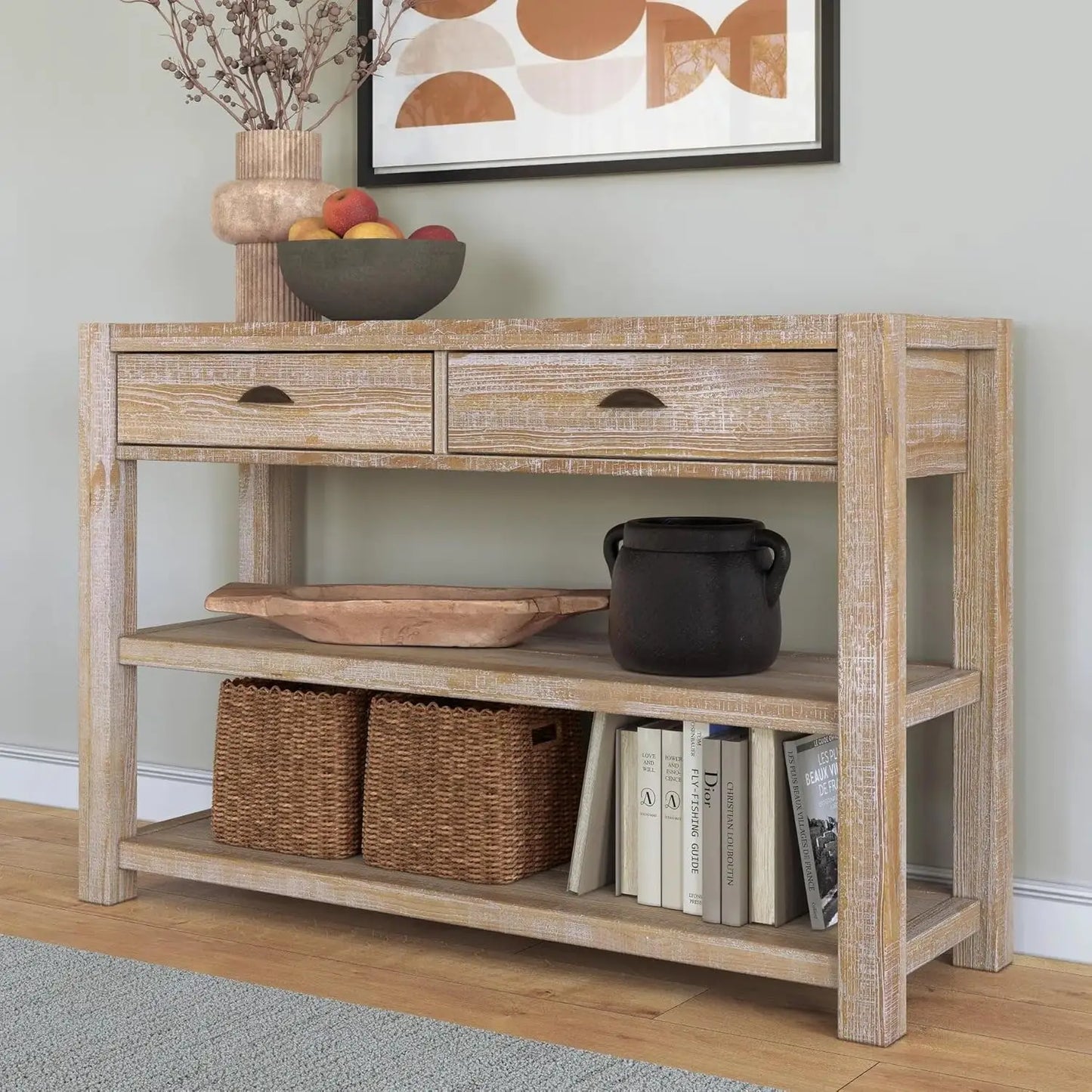 Beautiful Solid Wood Console Table with Driftwood Finish