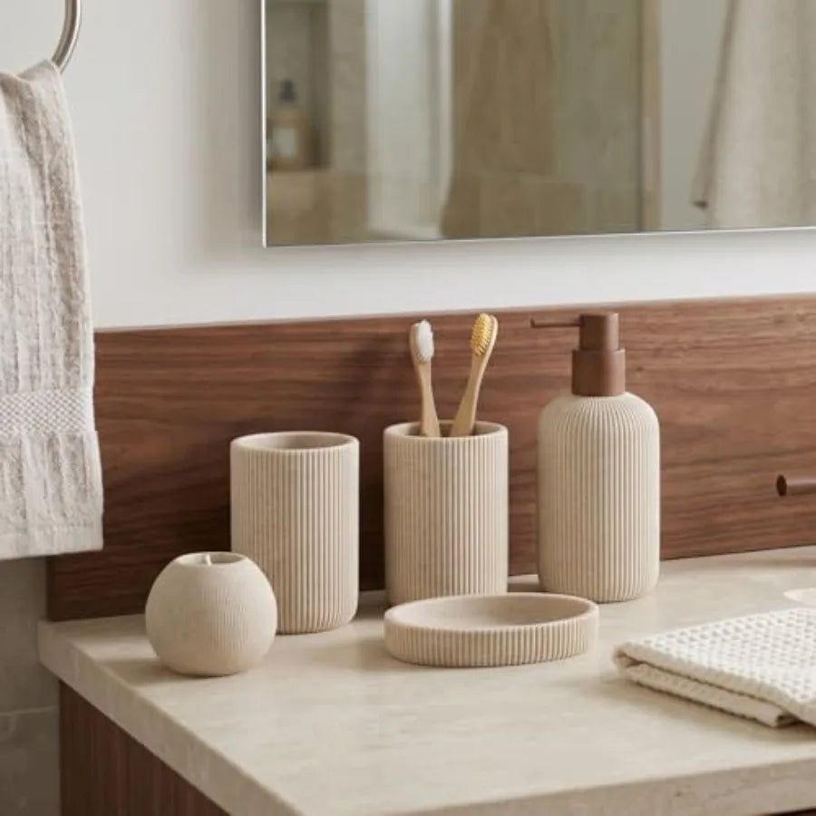 5 PCS Sandstone Look Bathroom Accessory Set