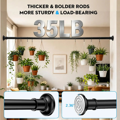 Heavy-Duty Black Tension Curtain Rod | Adjustable No-Drill Rod 43–131 Inch