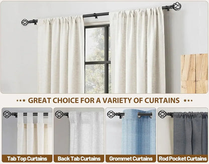 Heavy-Duty Black Curtain Rod 32–144 Inch | Adjustable Decorative Window Rod