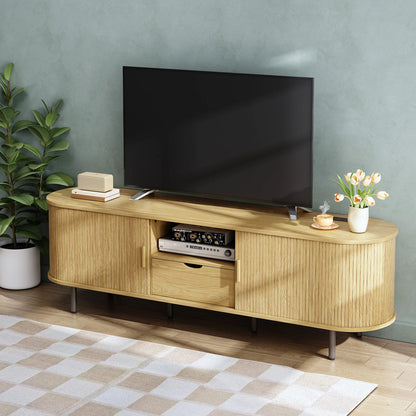 Modern TV Stand with Power Outlet & Sliding Door Storage
