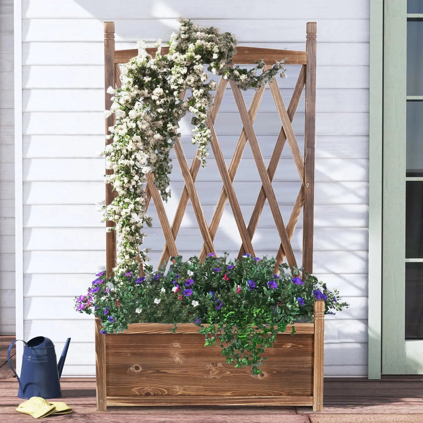 Raised Wooden Garden Bed with Trellis