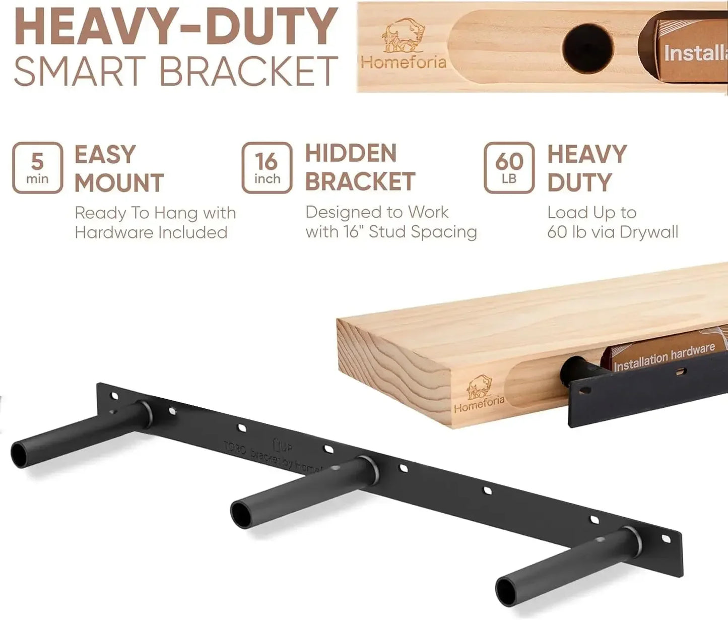 48-Inch Modern Wall Shelves with Hidden Heavy-Duty Brackets (Set of 2)