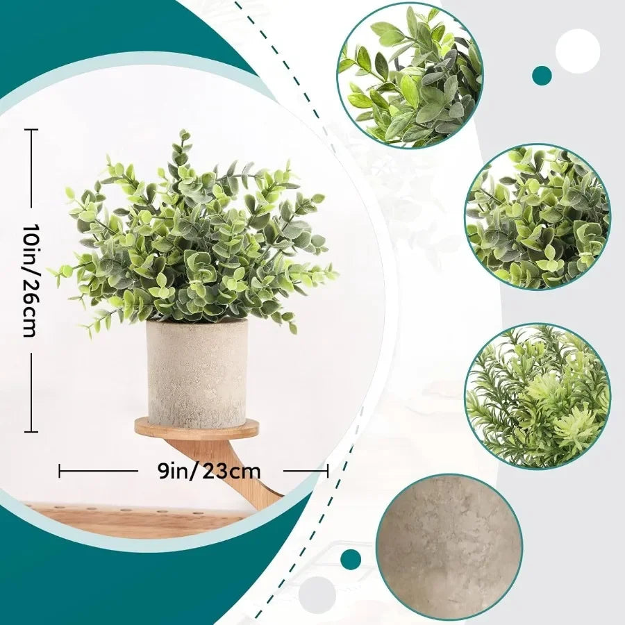 3-Pack Mini Artificial Eucalyptus Plants | Faux Potted Tabletop Greenery