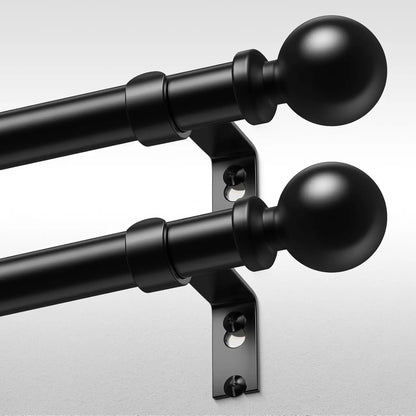 2-Pack Heavy-Duty Black Curtain Rods 36–91 Inch | Adjustable 1-Inch Window Rod Set