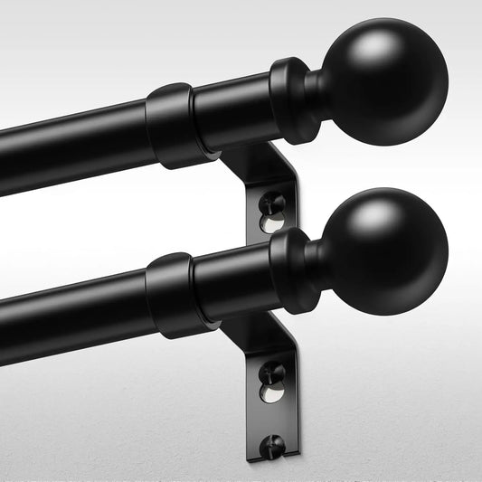 2-Pack Heavy-Duty Black Curtain Rods 36–91 Inch | Adjustable 1-Inch Window Rod Set