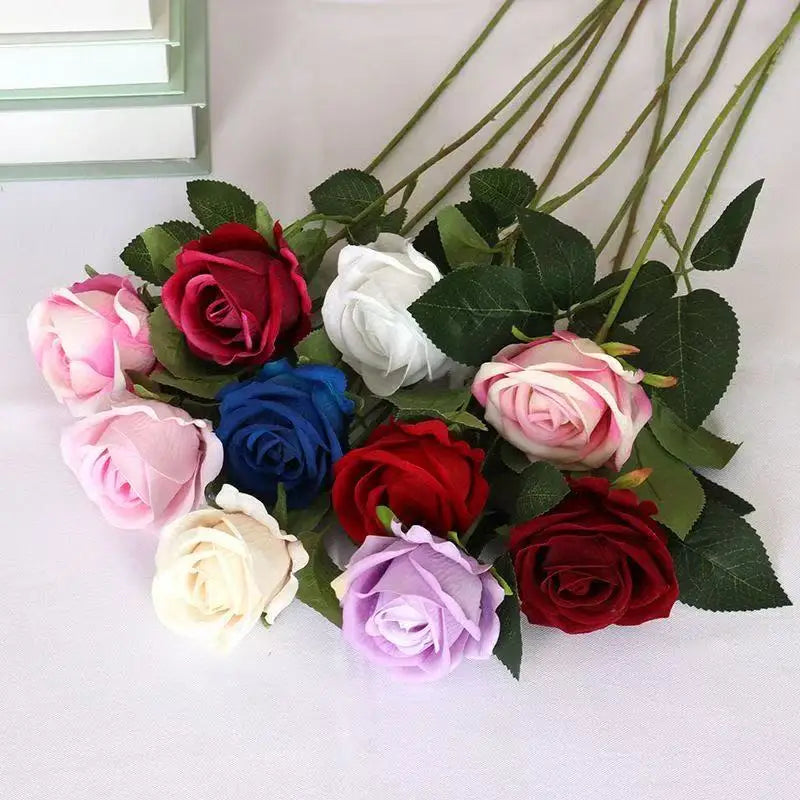 Velvet Artificial Rose Stems | Realistic Silk Flowers for Wedding & Home Décor