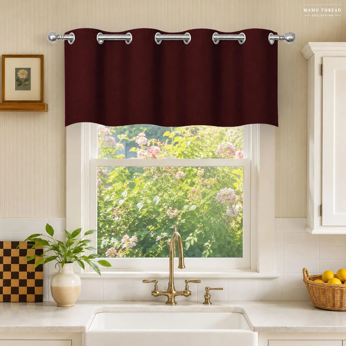 Burgundy Blackout Curtain Valance | Grommet Top Window Treatment