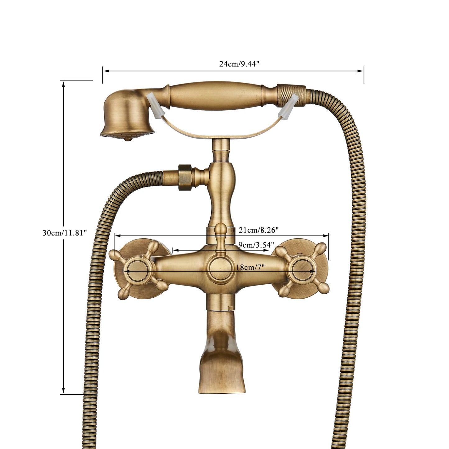 Unique Dual-Handled Retro Bathtub Faucet with Handheld Shower Wand