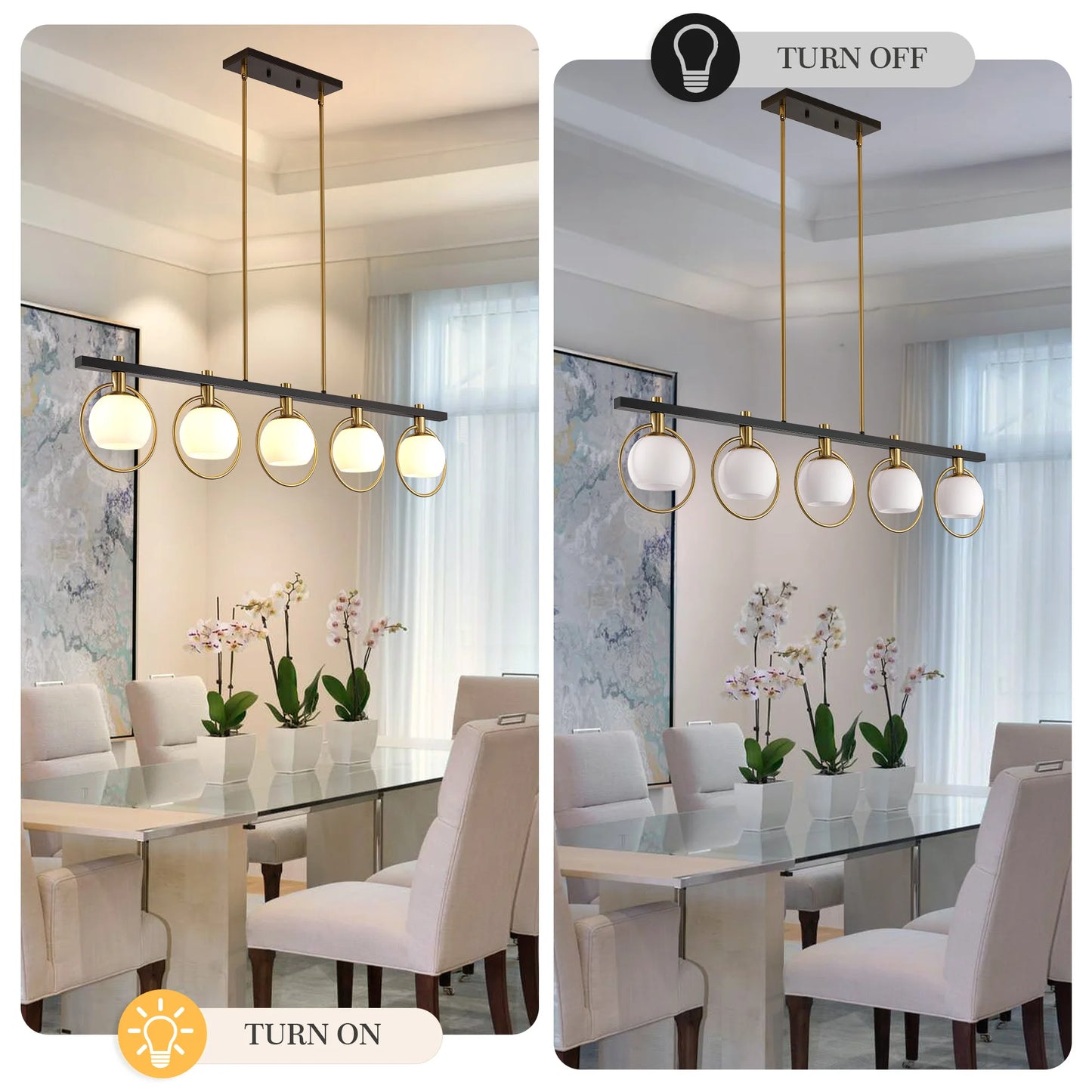 Modern 5-Light Chandelier with Glass Shades