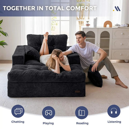Oversized Boneless Chaise Lounge with 3 Pillows and Ottoman