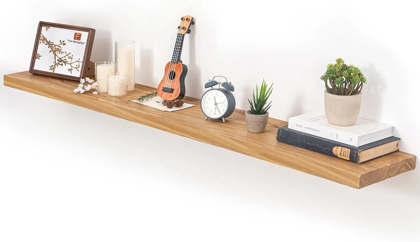 Live-Edge Solid Elm Wood Floating Shelves