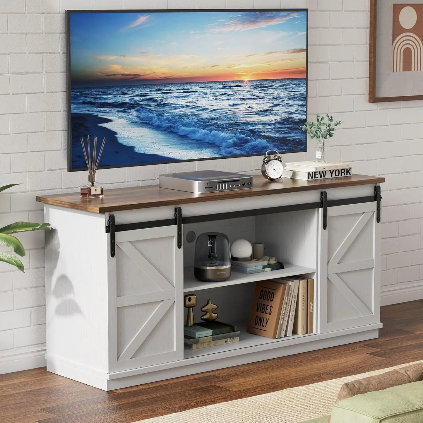 Farmhouse  Style TV Stand with Sliding Barn Doors