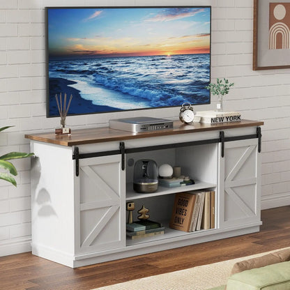 Farmhouse  Style TV Stand with Sliding Barn Doors