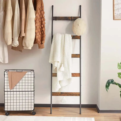 5-Tier Farmhouse Blanket Ladder with 10 Hooks | Leaning Towel & Blanket Rack