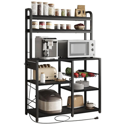 Spacious Steel Framed Bakers Rack with Power Strip