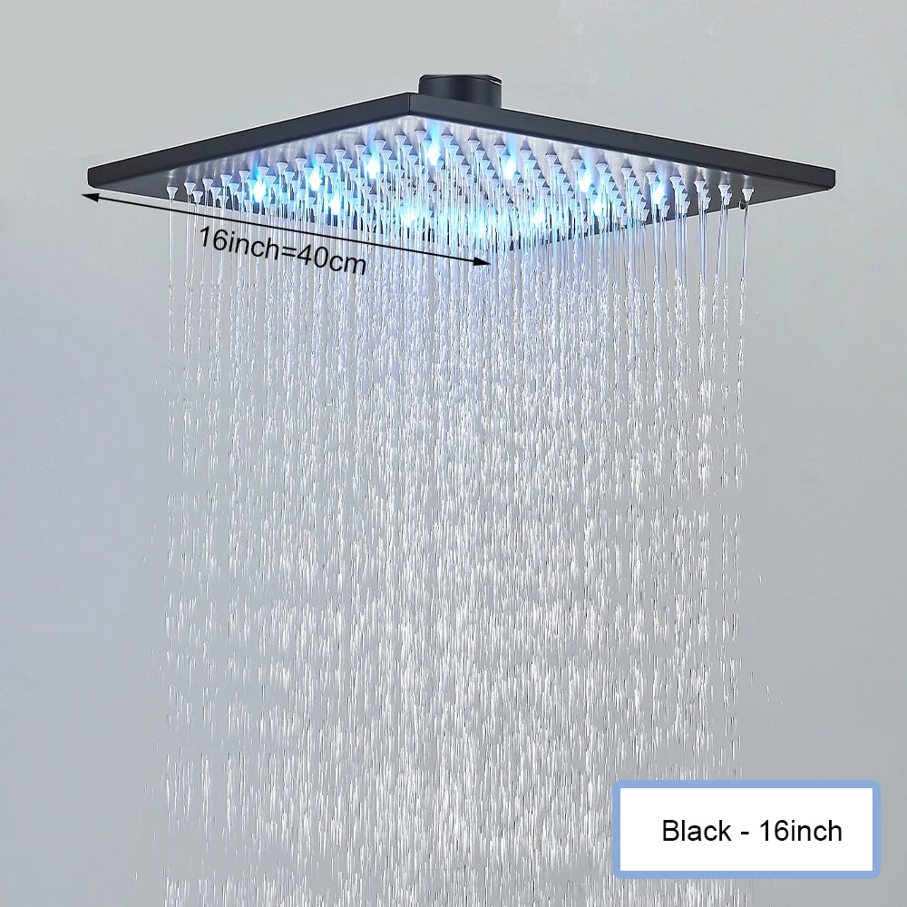 16 Inch LED Rainfall Shower Head | Large Square Brass Ceiling Mount Shower
