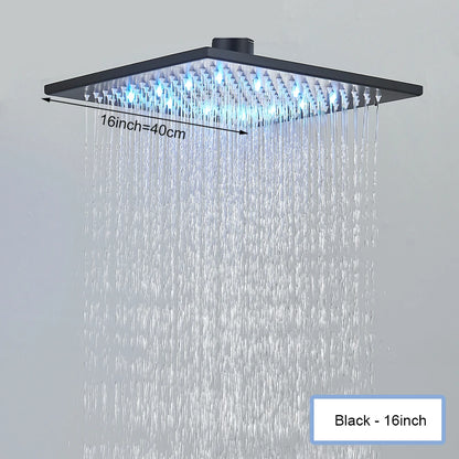 16 Inch LED Rainfall Shower Head | Large Square Brass Ceiling Mount Shower