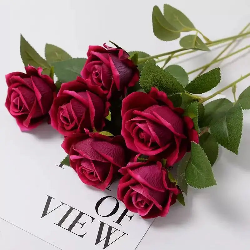 Velvet Artificial Rose Stems | Realistic Silk Flowers for Wedding & Home Décor