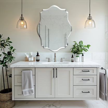 Scalloped Frameless Wall Mirror with Beveled Edge | Modern Irregular Vanity Mirror