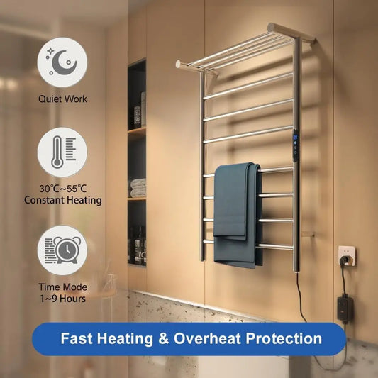 Smart WiFi Heated Towel Rack | Wall Mounted Stainless Steel Towel Warmer