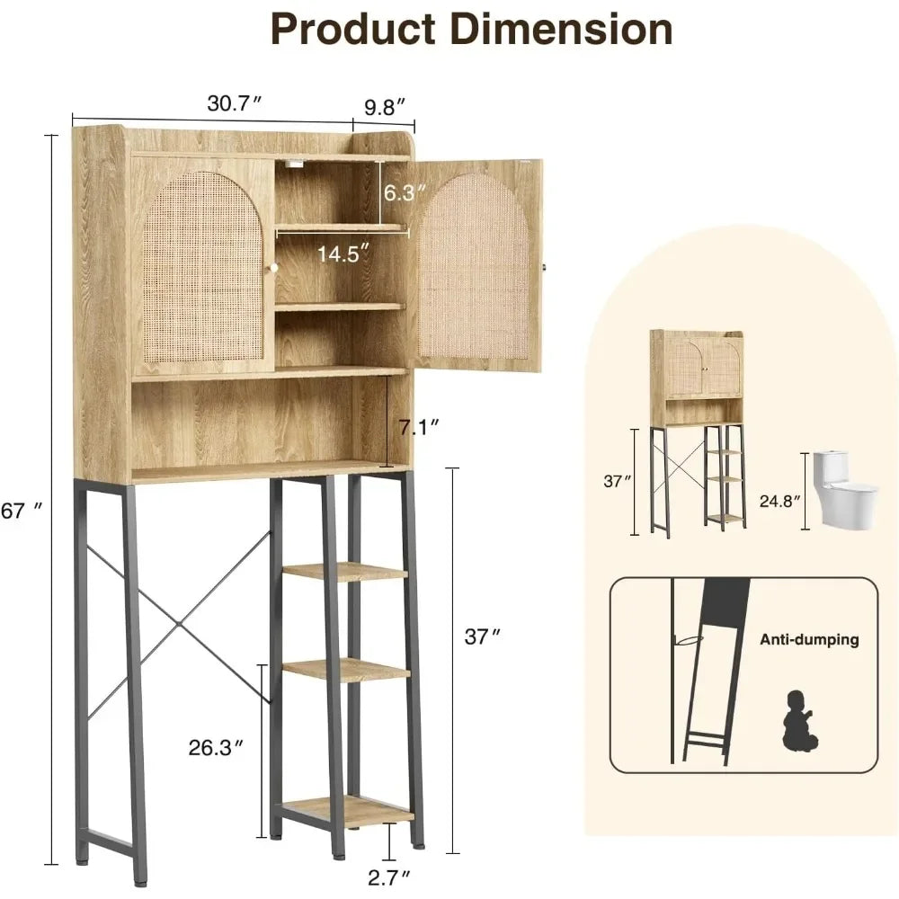Adjustable Rattan Over the Toilet Storage Shelf