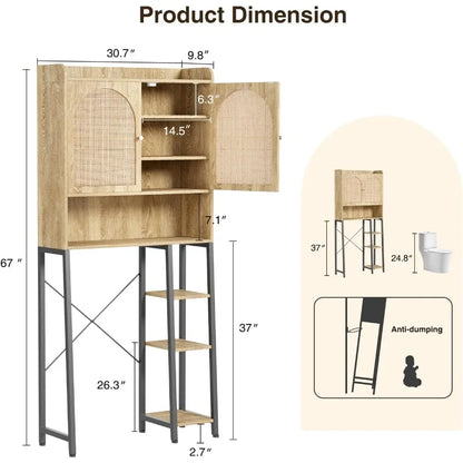 Adjustable Rattan Over the Toilet Storage Shelf