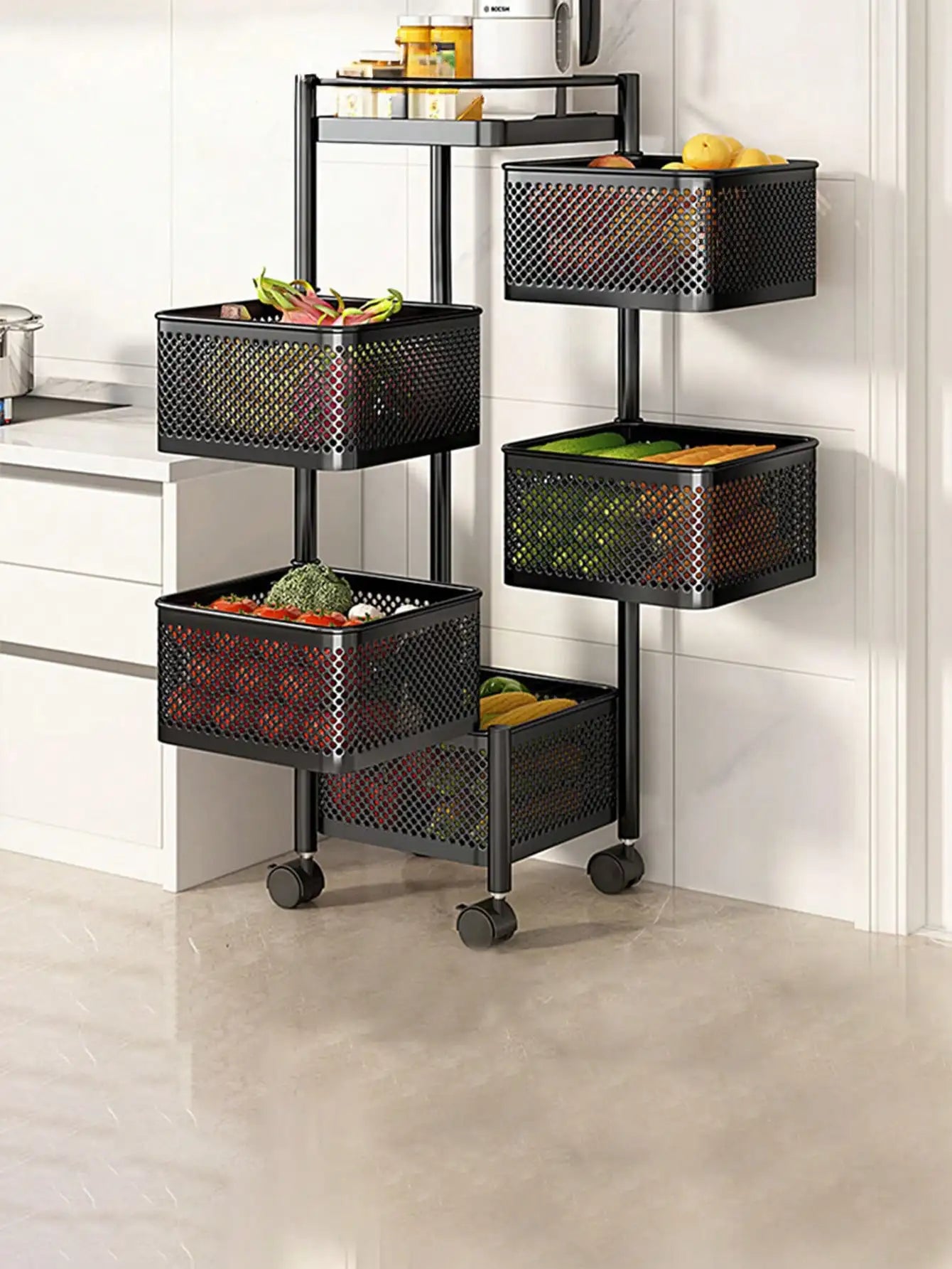 Rotating Five-Layer Trolley, Multi-Functional, Simple Storage