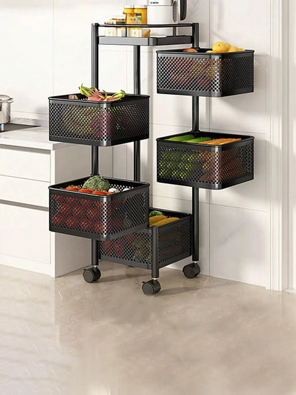 Rotating Five-Layer Trolley, Multi-Functional, Simple Storage