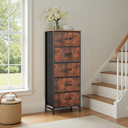 Lightweight Wardrobe with Fabric Drawers, Steel Frame and Solid Wood Top