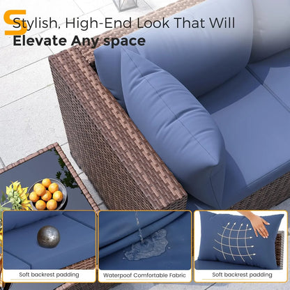 8-Piece Patio Furniture Set with Fire Pit Table | Outdoor Wicker Sectional Sofa