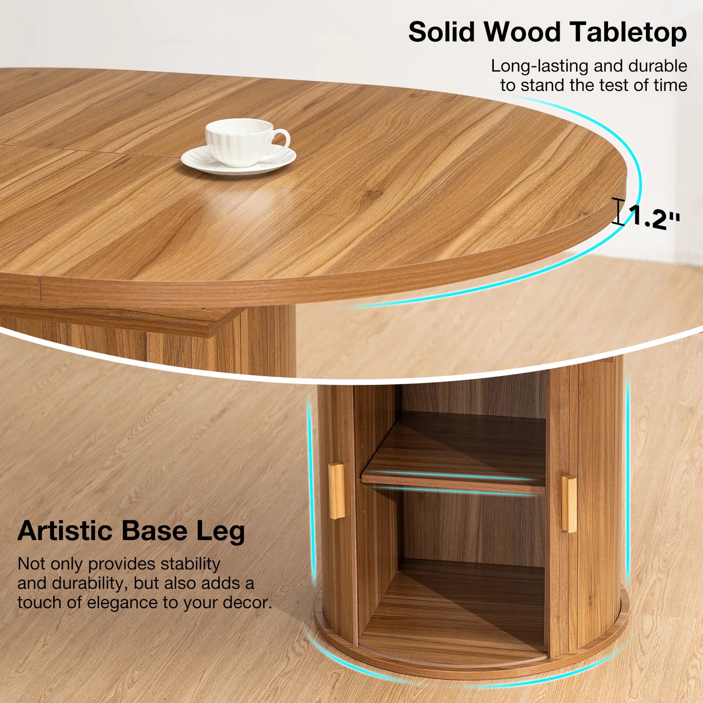 Extendable Round Dining Room Table with Storage