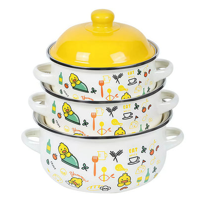 3-Piece Vintage Enamel Cooking Pot Set with Lids | Retro Floral Stock Pots