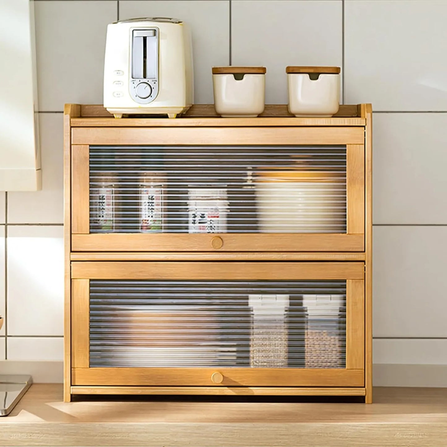 2-Tier Bamboo Kitchen Storage Cabinet.