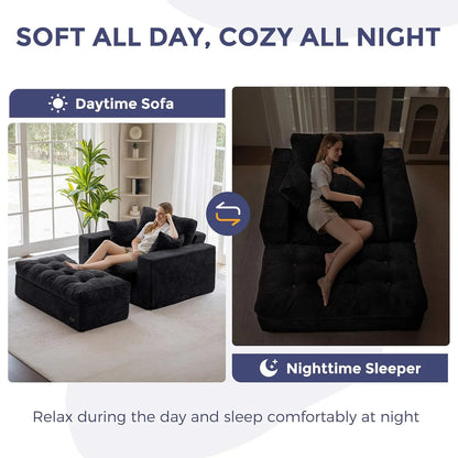 Oversized Boneless Chaise Lounge with 3 Pillows and Ottoman