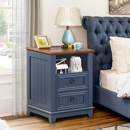 Farmhouse Style Night Stands, Set of 2, with Charging Stations