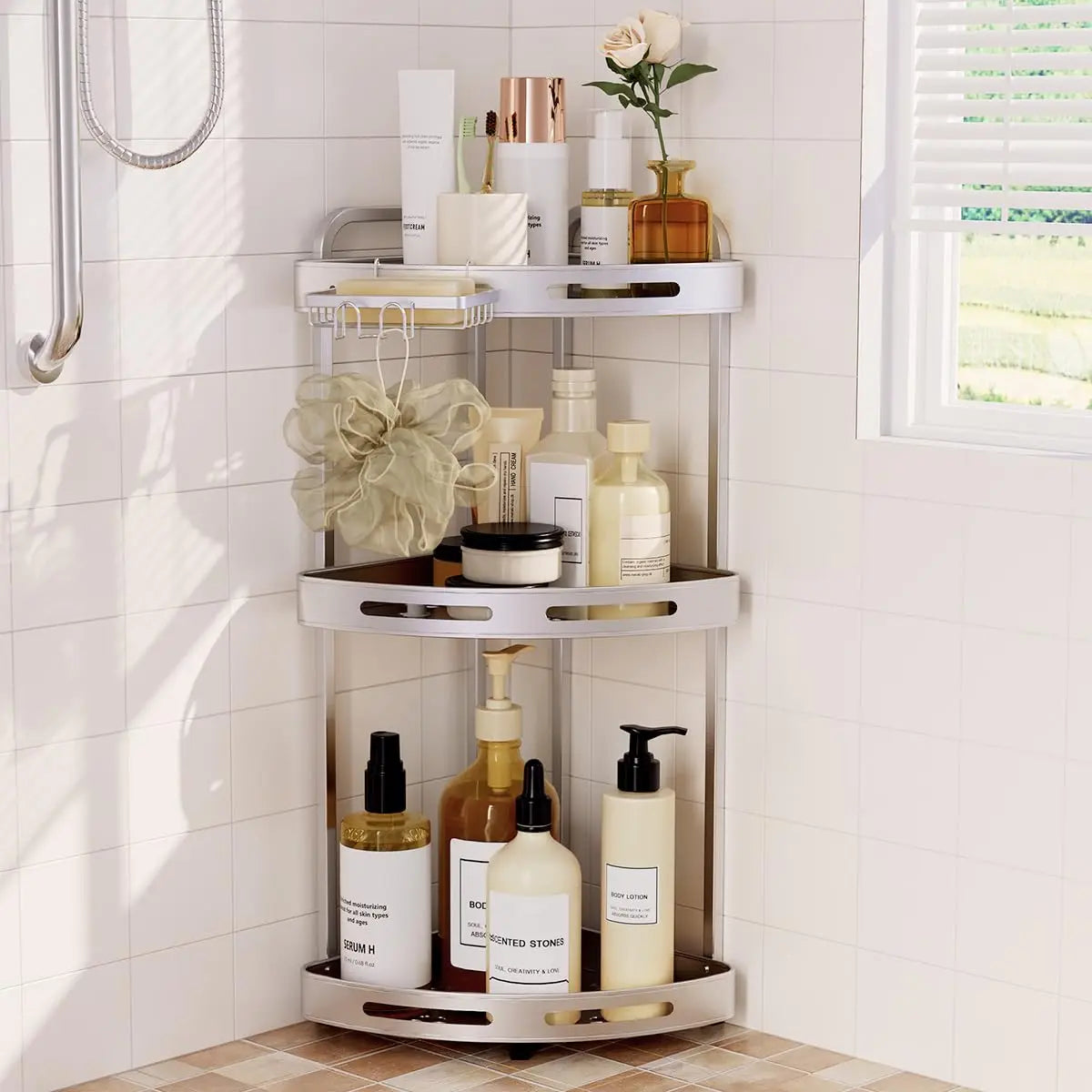 3-Tier Corner Shower Organizer with Soap Dish | Rust-Resistant Bathroom Shelf
