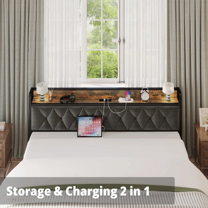 Sturdy & Stylish Bed Frame & Headboard with Power Strip