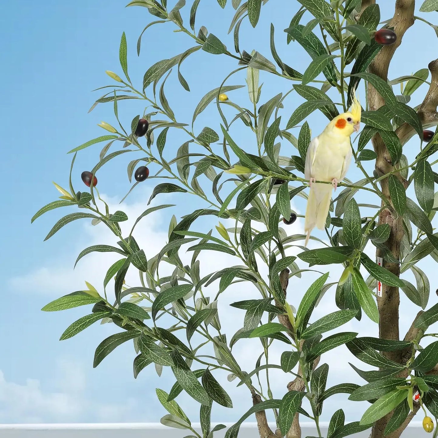 7-Foot Artificial Olive Tree with White Planter | Realistic Faux Silk Indoor Tree